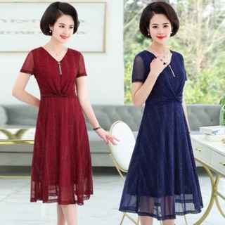 Đầm trung niên vải kimsa óng ánh