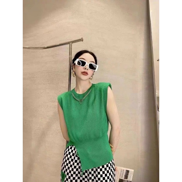Áo Len nữ Xẻ tà, Đệm vai Mix vòng chocker cực chảnh luôn mã 266