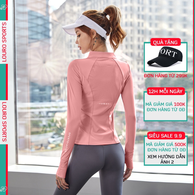 Áo khoác jacket Louro AKL14, kiểu áo khoác dù thể thao nữ mùa đông, dùng tập thể dục, gym, yoga, zumba, chất siêu đẹp