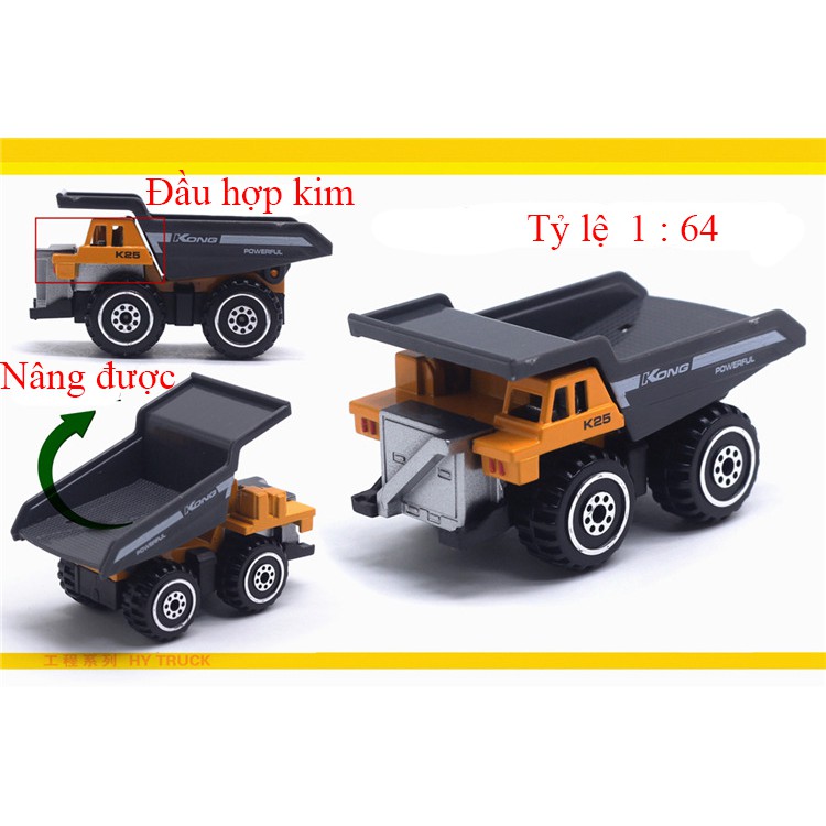 Xe công trình xây dựng bằng kim loại gồm 6 xe chi tiết sắc sảo, an toàn cho bé, dùng làm đồ chơi trẻ em hoặc trang trí