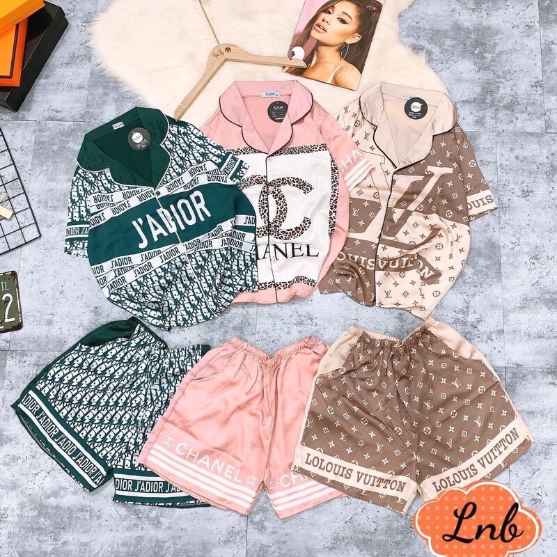 Bộ pizama lụa cộc họa tiết