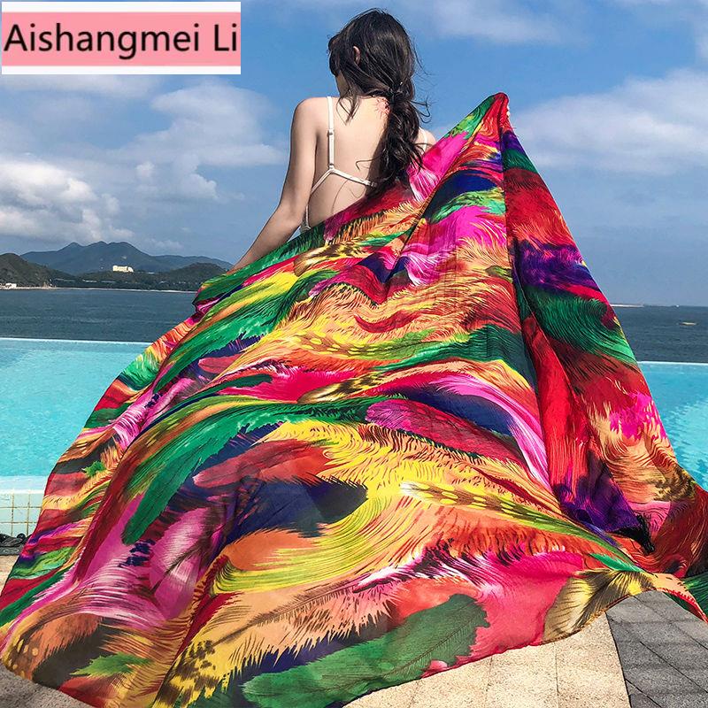 Khăn Choàng Lụa Dài Choàng Cổ Chống Nắng Đi Biển Thời Trang Xuân Hè Cho Nữ