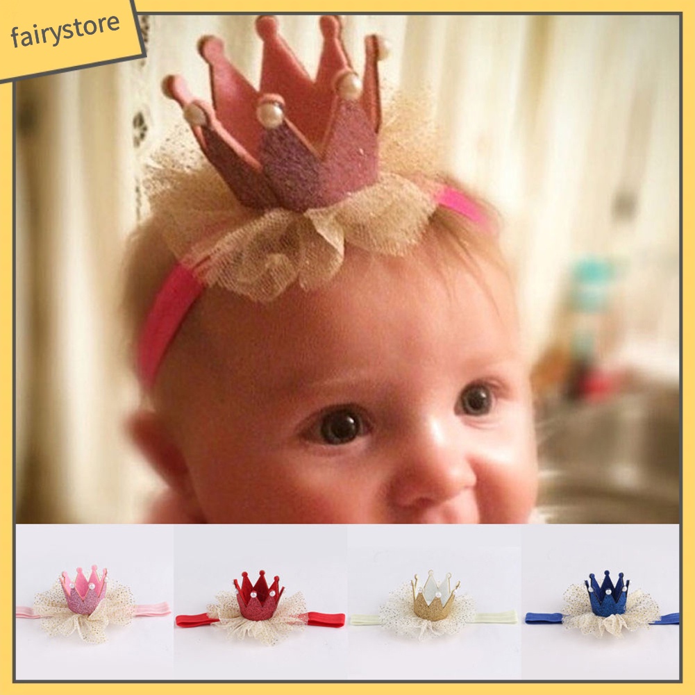 Băng Đô Vương Miện Phối Ren Đáng Yêu Cho Bé Gái