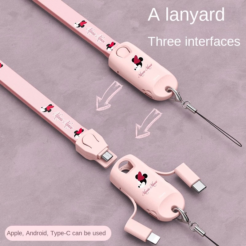 Disney Mickey Mouse Lanyard 3 Trong 1 Dây Cáp Sạc Nhanh 3 đầu Micro USB Type C Sạc Nhanh Cáp