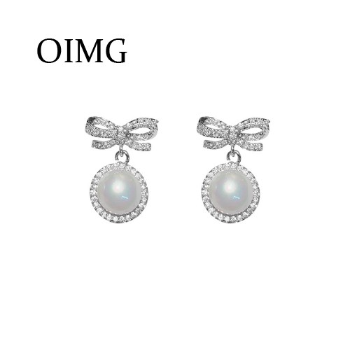 OIMG  Khuyên Tai Mạ Bạc 925 Đính Ngọc Trai Nhân Tạo Xinh Xắn Cho Nữ