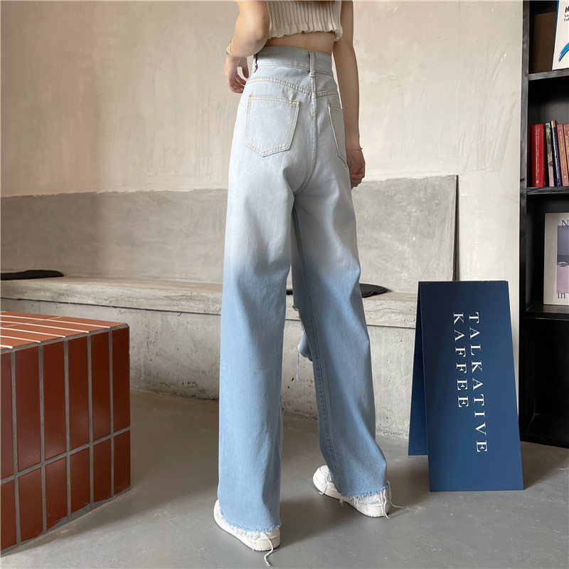 Quần Jeans Dài Phối Vết Rách Cá Tính Cho Nữ