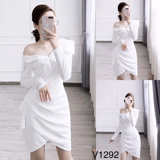 Đầm kate Nhật trắng tinh khôi V1292 hở lệch vai Mie Design kèm ảnh thật