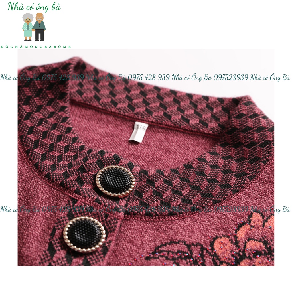 Áo len thêu hoa cardigan cho bà mùa đông, áo khoác mùa đông cho bà cho mẹ trung niên