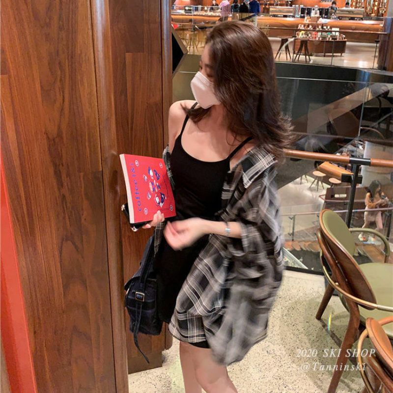 Áo Khoác Sơ Mi Nữ Tay Dài Sọc Caro Ulzzang