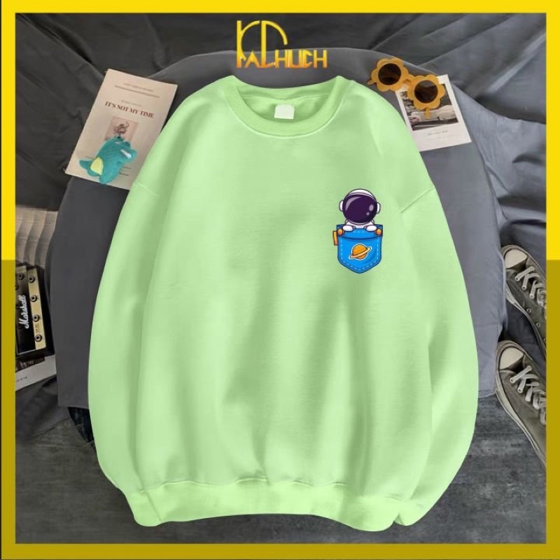Áo sweater in phi hành gia logo ngực, vải nỉ mềm mịn nhiều màu lựa chọn