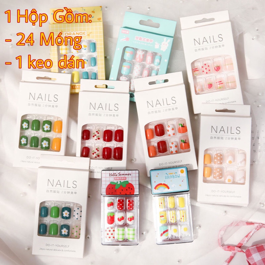 Set 24 móng tay giả họa tiết tuần lộc cute đón giáng sinh  tặng kèm keo dán 149