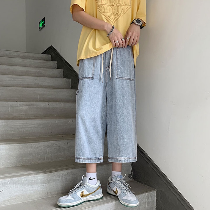 Quần Jean Ống Rộng Phối Túi Lớn Phong Cách Retro Nhật Bản Cho Nam