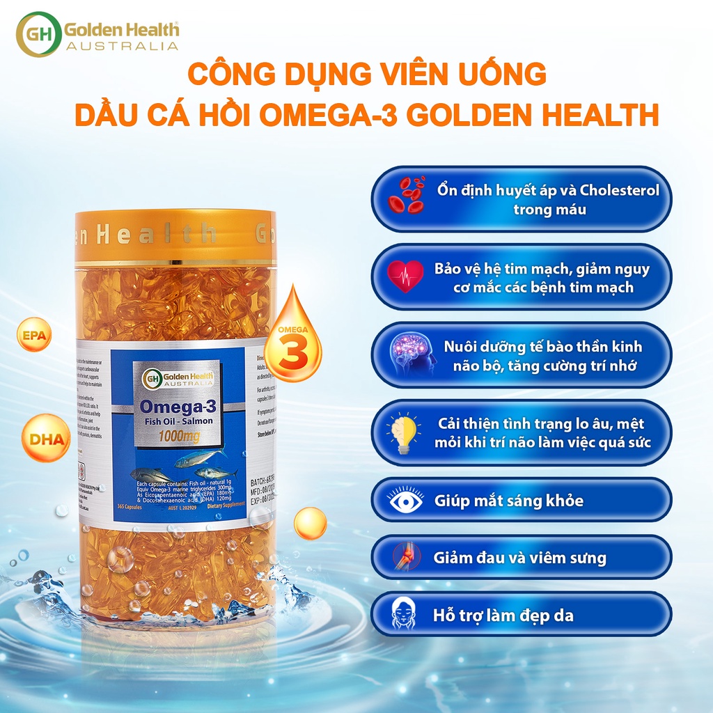 Viên uống dầu cá hồi Omega 3 Golden Health 1000mg 365 viên