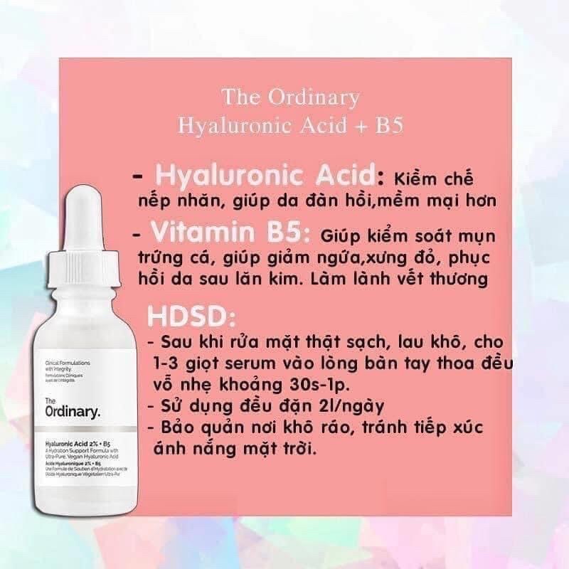 Tinh chất cấp nước và phục hồi da The Ordinary Hyaluronic Acid 2% + B5