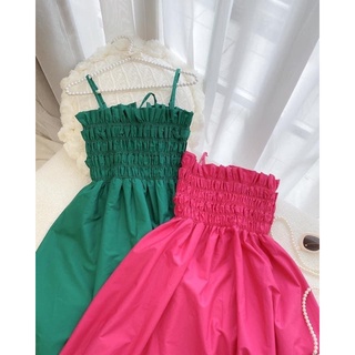 Đầm maxi 2 dây nhún chỉ nơ lưng