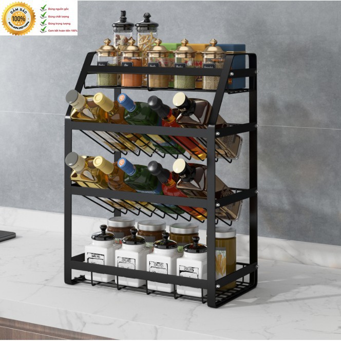 Kệ nhà bếp, Kệ gia vị nhà bếp 3,4 tầng 1 ngăn chéo Thép Carbon sơn tĩnh điện