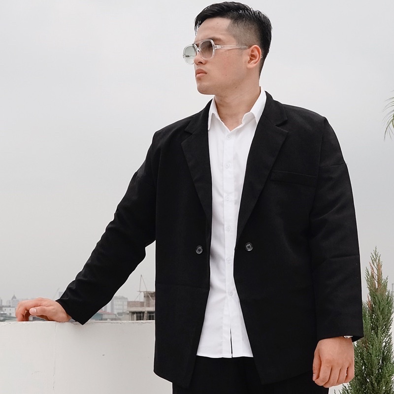 Áo khoác blazer đen dáng dài bigsize phong cách Hàn Quốc lịch lãm sang trọng vải tuyết mưa cao cấp có size lớn đến 130kg | BigBuy360 - bigbuy360.vn