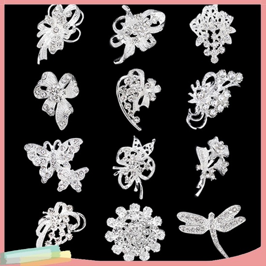 Bộ 12 Ghim Cài Áo Họa Tiết Hoa Và Bướm Đính Đá Nhân Tạo Thời Trang Cho Nữ