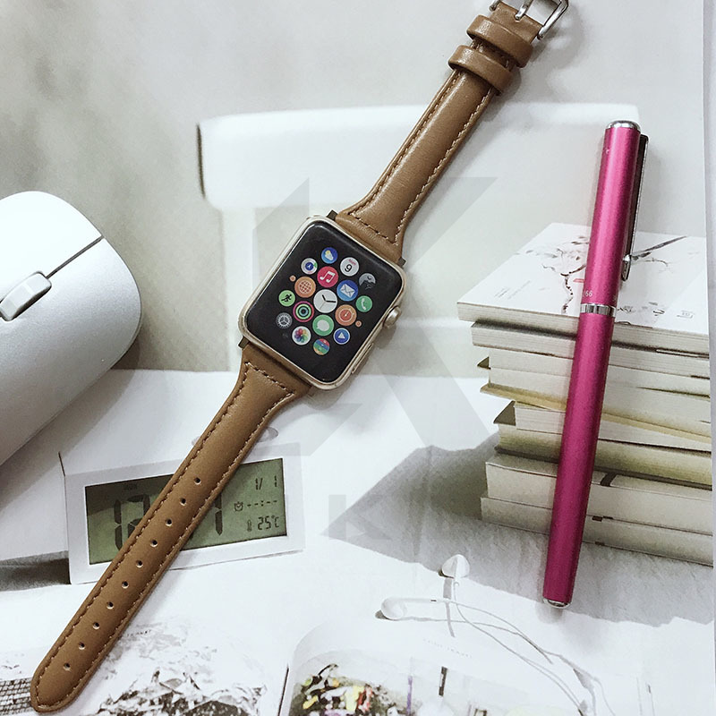 Dây đeo đồng hồ Genius Leather Slimming cho Apple Watch Dây đeo bằng da mỏng iWatch Band 38mm/40mm/41mm 42mm/44mm/45mm Dòng dây đeo cổ tay có thể thay thế siêu mỏng 7/SE/6/5/4/3/2/1 dành cho