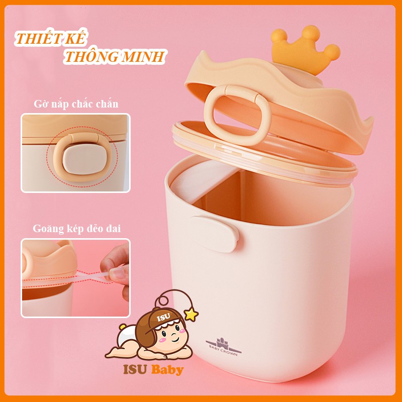 Hộp đựng sữa bột, đồ khô cho bé có chia ngăn hình vương miệng thương hiệu Baby Crown (có thể tiệt trùng)