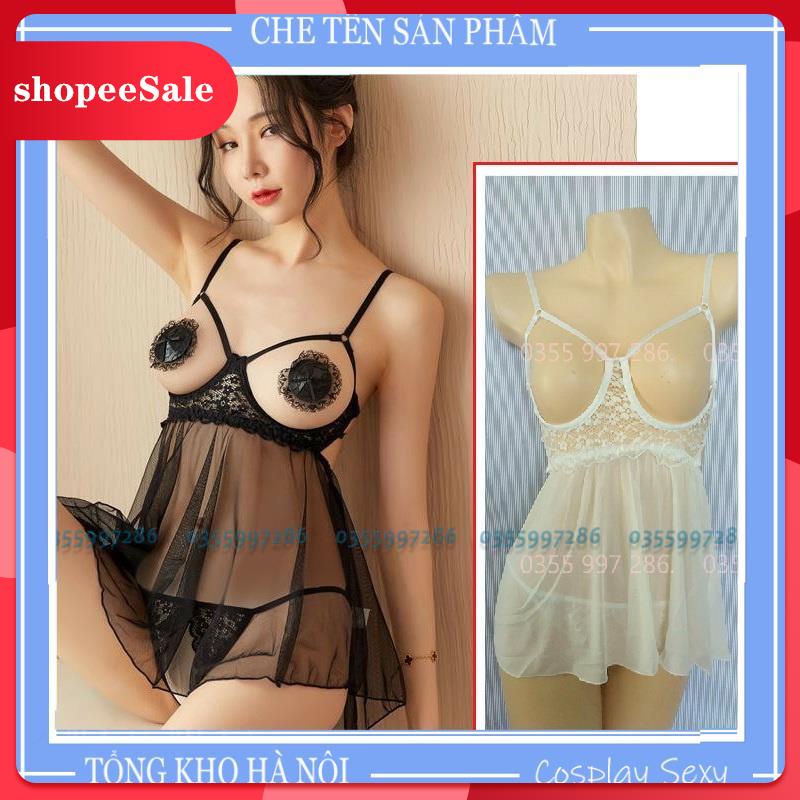 Váy Ngủ Sexy Hai Dây Hở Ngực Dáng Xòe Gợi Cảm - Đầm Ngủ Xuyên Thấu Xẻ Lưng Sexy - VO.1248