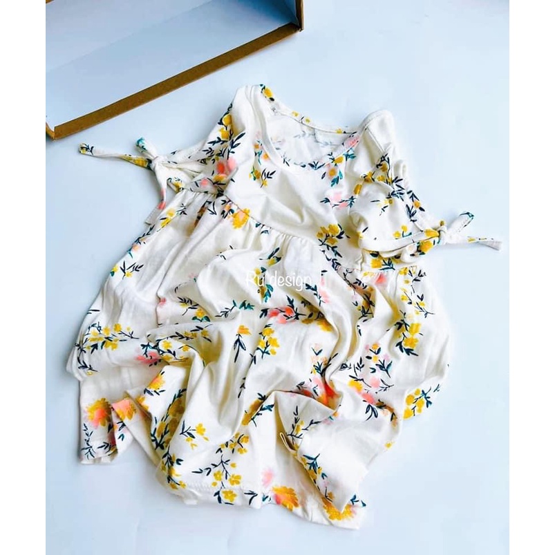 Váy Cổ Tròn Tay Cột Nơ Hoạ Tiết Vải Cotton Cho Bé Gái MINTSCLOSET từ 1 - 5 tuổi-GV0034