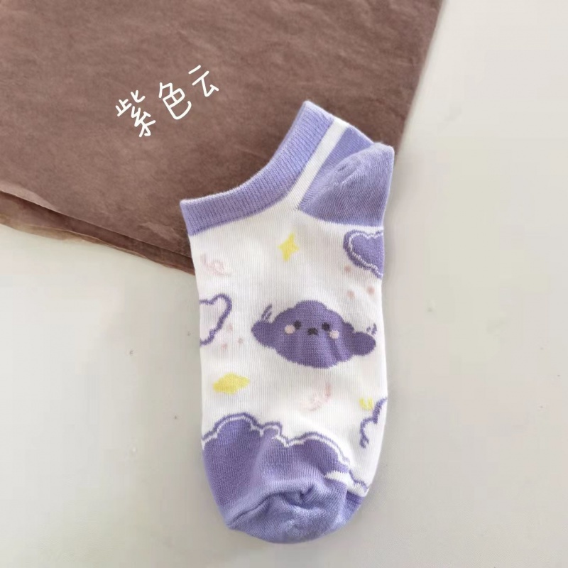 Vớ Thuyền Mỏng Mùa Hè Miệng Nông In Họa Tiết Thỏ Đám Mây Phong Cách Nhật Bản Dễ Thương Cho Nữ