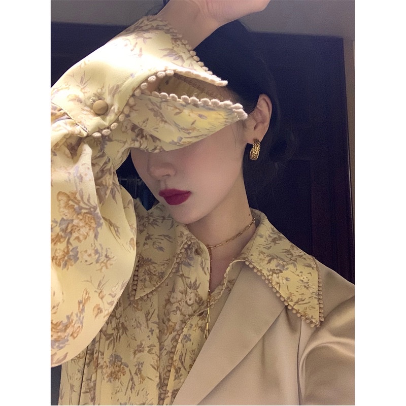 Áo sơ mi nữ dài tay hoạ tiết Vintage