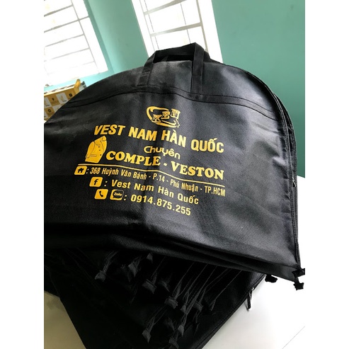 Combo 3 cái túi trùm veston vải không dệt đen dây kéo vòng bảo vệ áo vest nam nữ chống bụi có quai xách hàng xuất dư