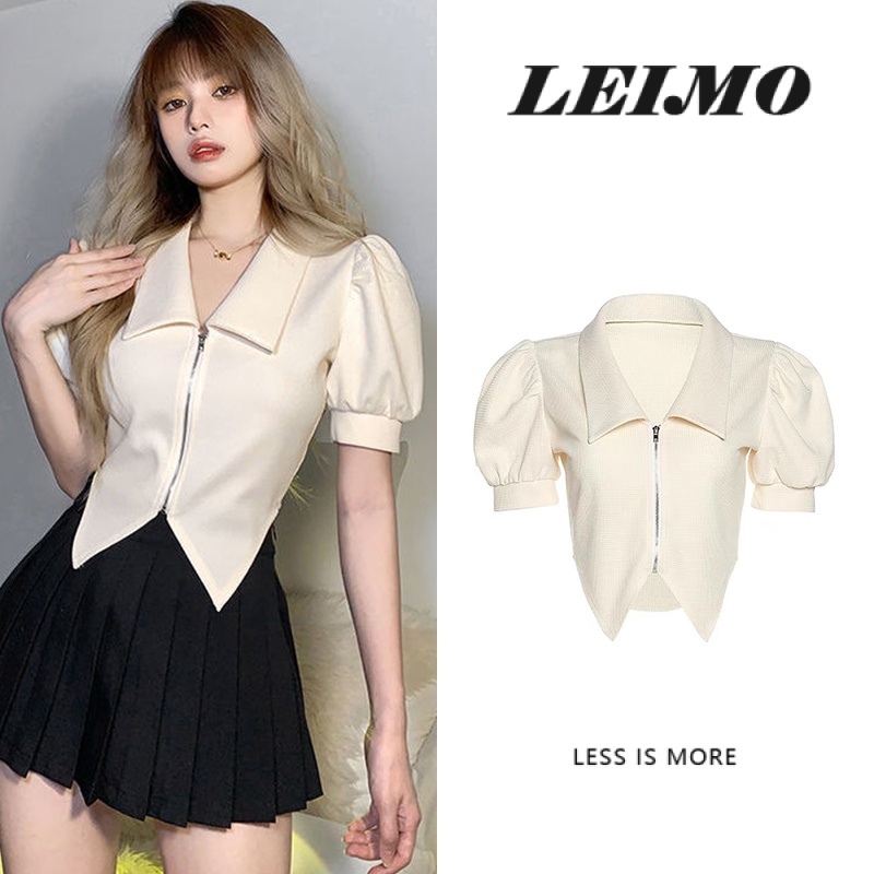 Áo Croptop Ngắn Tay Cổ Vuông Phối Khóa Kéo Thiết Kế Bất Đối Xứng Thời Trang Cá Tính