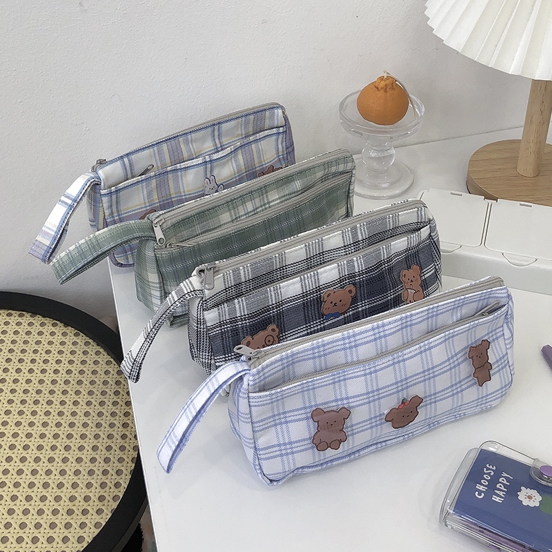 Bóp Viết Vải Caro Hot Trend INS, Hộp Bút Canvas Dạng Ví ,Cỡ To Cho Nữ Và Bé Gái Kiểu Hàn Xinh Xắn Họa Tiết QUTI HBV04