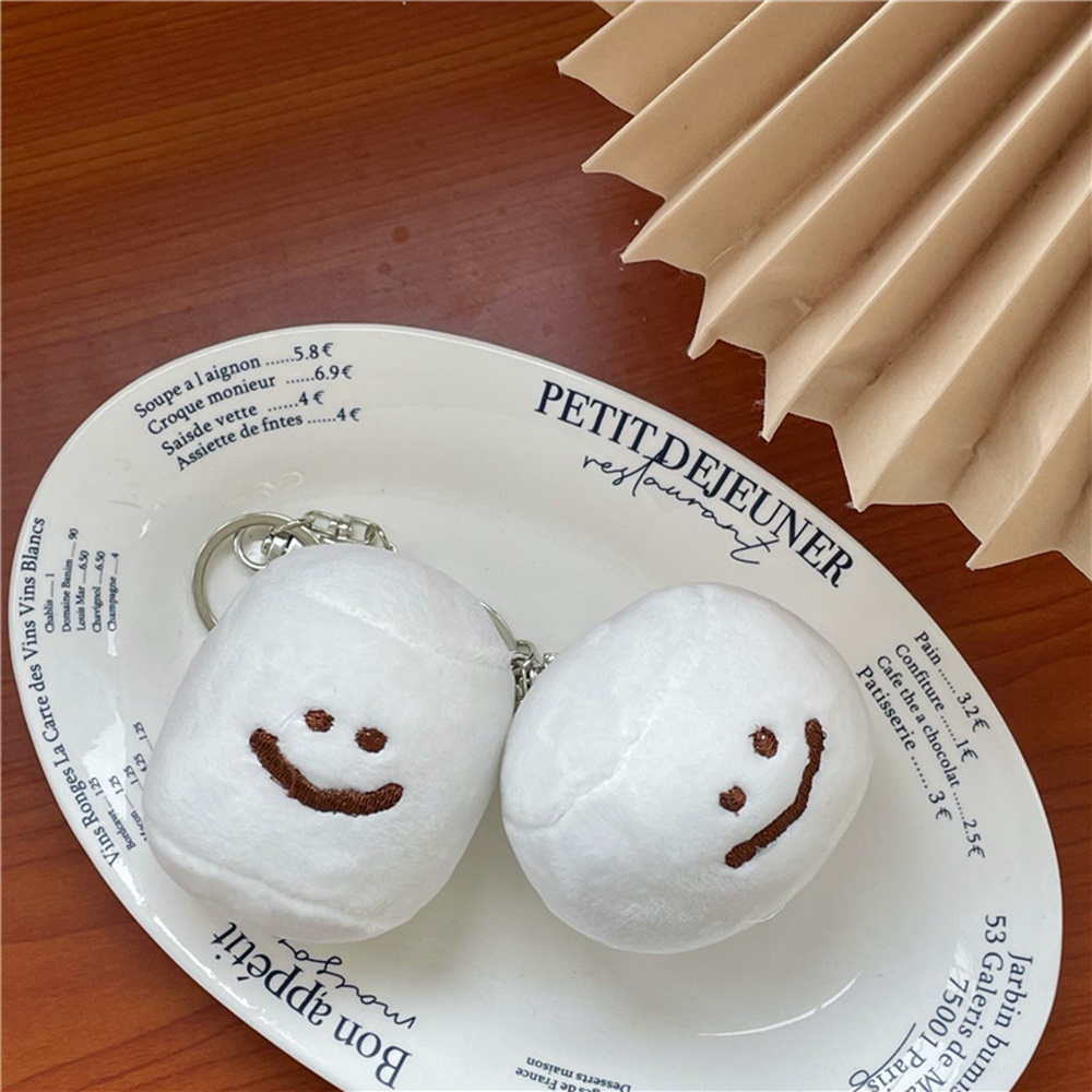 Móc Khóa Quả Cầu Marshmallow Hình Mặt Cười Nhồi Bông Dễ Thương