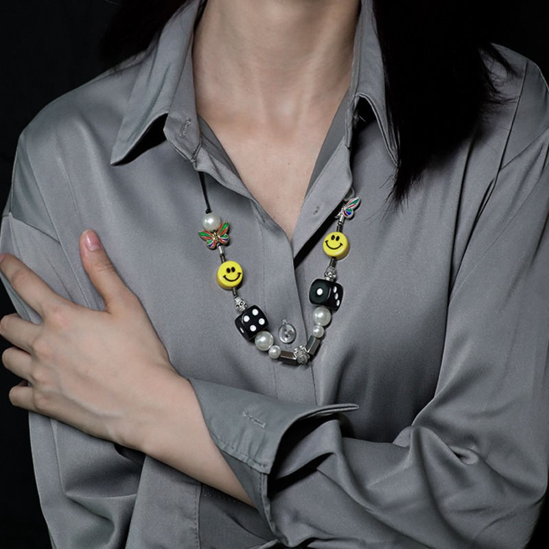 Dây chuyền mặt họa tiết đầu lâu đính ngọc trai nhân tạo phong cách hip hop đường phố