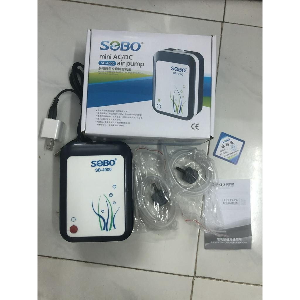 Oxy Tích Điện Sobo 2 Vòi SB-4000  - Máy Sủi Oxi Phòng Cúp Điện Cho Hồ Cá