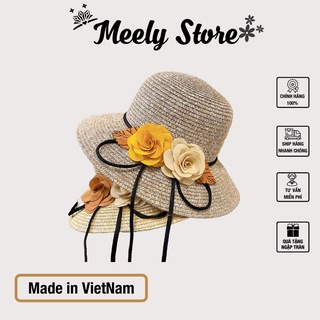 Mũ cói đi biển - mũ cói vành nhỏ gắn hoa meely09