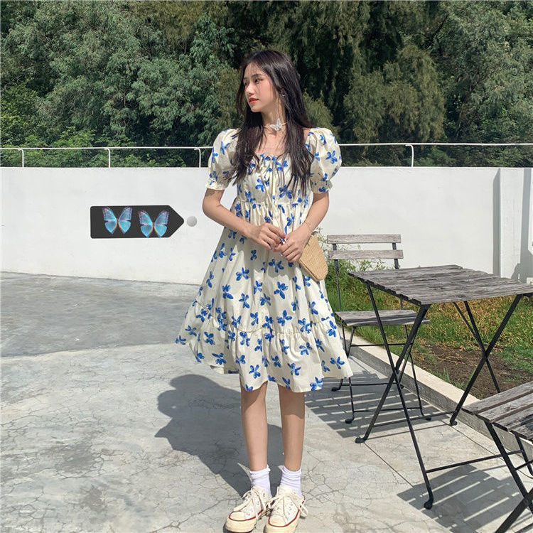 In ấn tay phồng váy ngọt ngào tình yêu đầu tiên của Pháp nữ 2021 mùa hè phong cách mới nhẹ váy công chúa trưởng thành