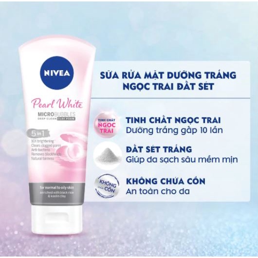 Sữa Rửa Mặt Làm Sáng Da Nivea Pearl White Micro Bubbles Deep Clean Foam 100g