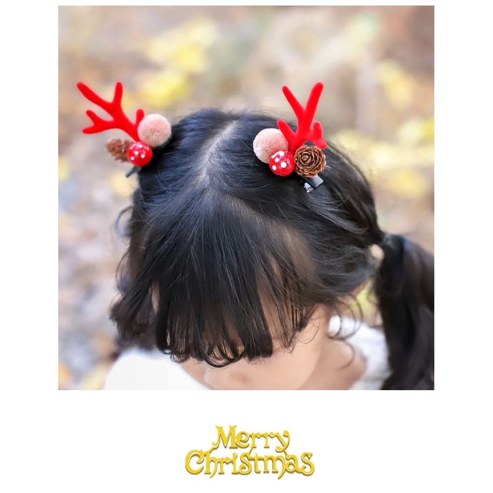 Kẹp tóc đính quả bóng lông và họa tiết sừng tuần lộc đáng yêu cho nữ dịp Giáng Sinh