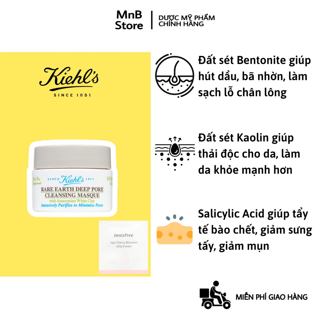 Mặt nạ đất sét Kiehls Rare Earth Deep Pore Cleansing Masque se khít lỗ chân lông mỹ 14ml