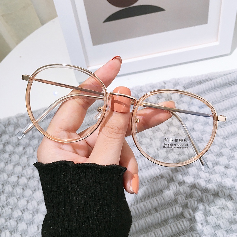 COD Mắt Kính Gọng Tròn Trong Suốt Bằng Kim Loại Chống Ánh Sáng Xanh Phong Cách Hàn Quốc Cho Nữ