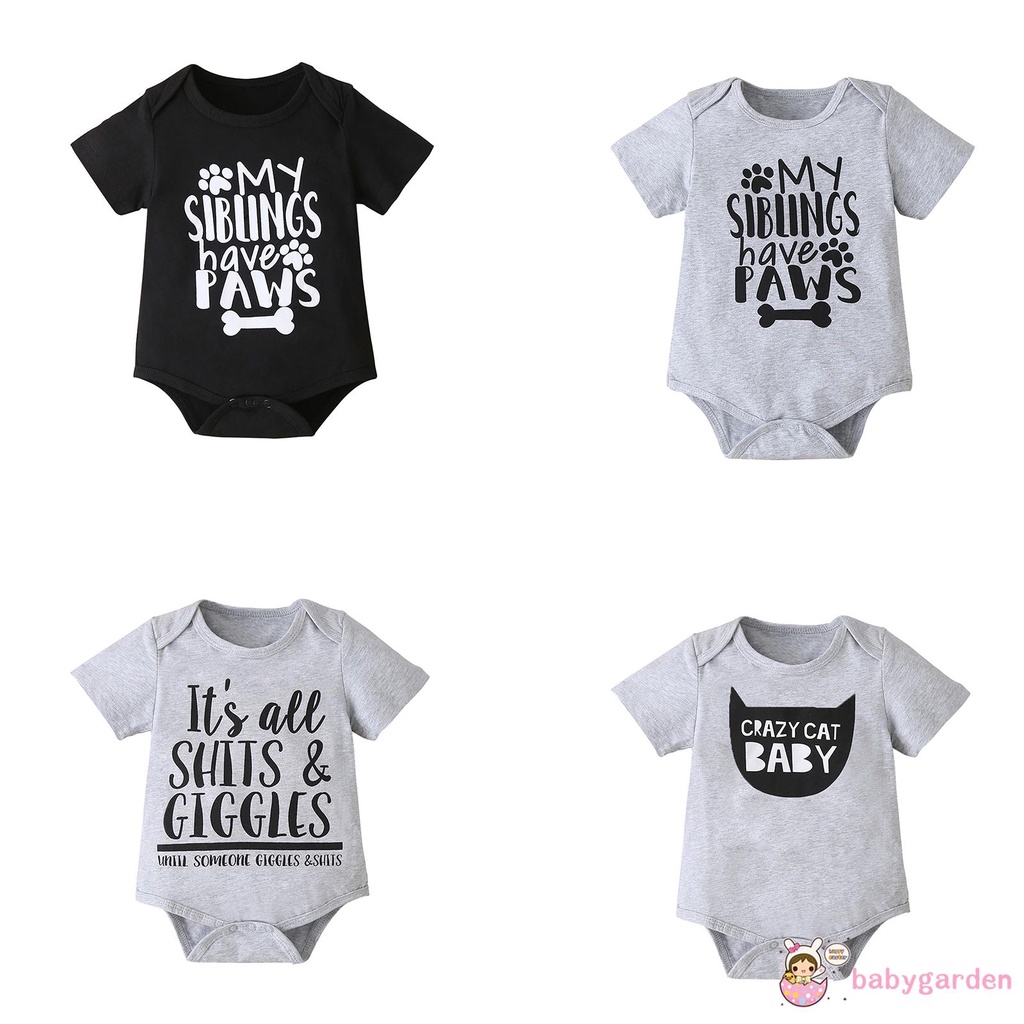 Romper tay ngắn cổ tròn in họa tiết chữ đáng yêu dành cho bé