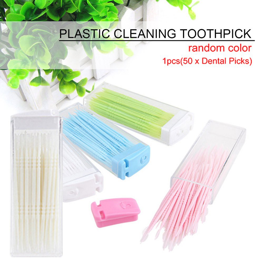 twivnignt Hộp 50 Cây Tăm Xỉa Răng Bằng Nhựa 50pcs Dental Picks Toothpick Plastic Interdental Toothpick Brush 50 PCS Hotel Dental Picks Oral Care