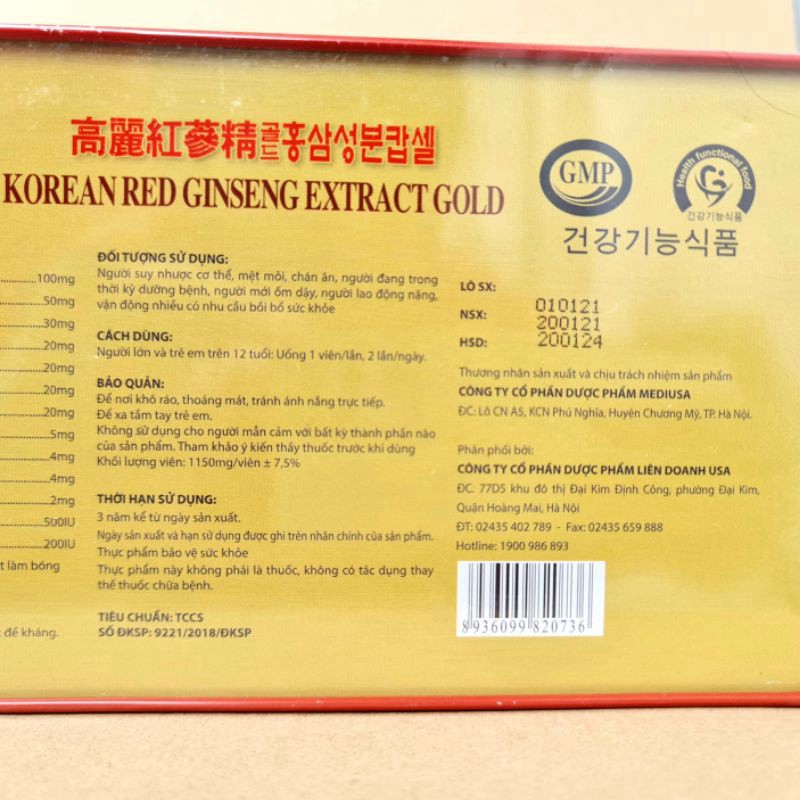 Viên bổ Korean Red Ginseng Extract Gold giúp bồi bổ cơ thể, ăn ngủ ngon, cho người suy nhược cơ thể