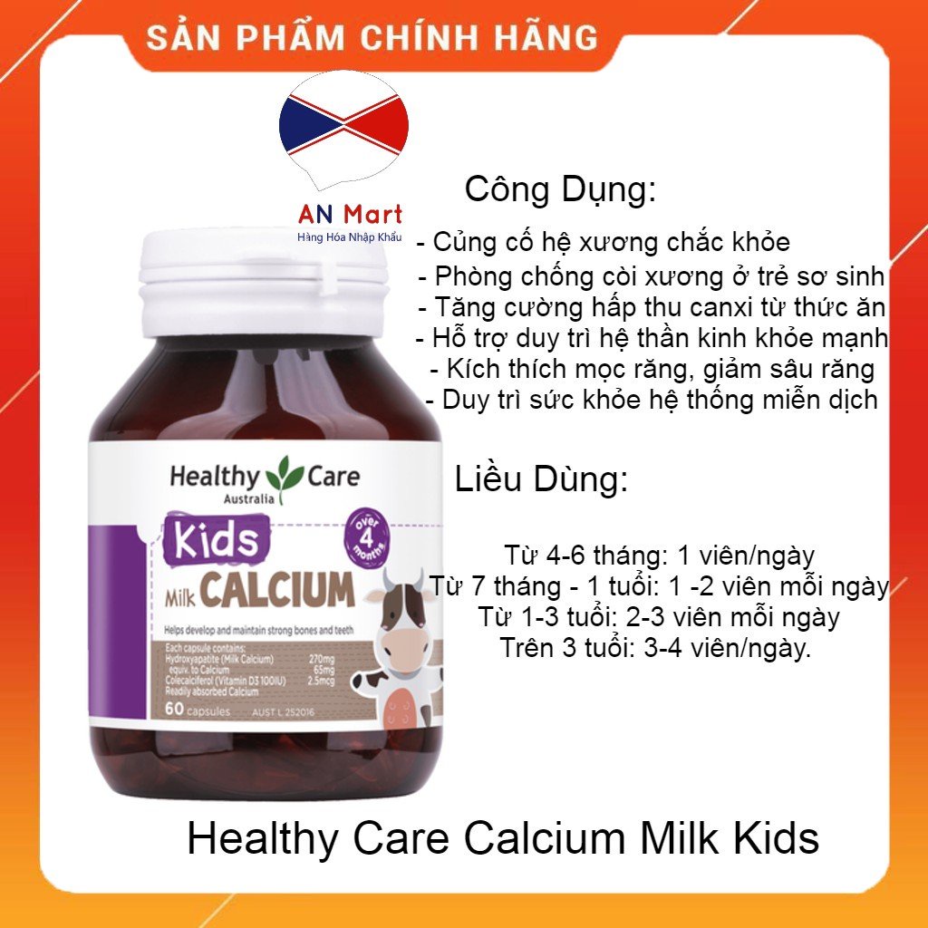 Canxi Milk Calcium + DHA Healthycare, bổ sung canxi và DHA cho bé chính hãng  - 𝐁𝐢 𝐌𝐚𝐫𝐭