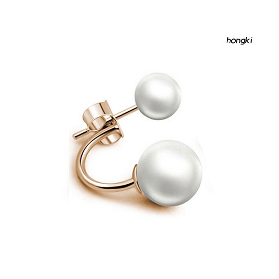 1 Đôi Bông Tai Tròn Đính Ngọc Trai Nhân Tạo Thời Trang Dành Cho Nữ