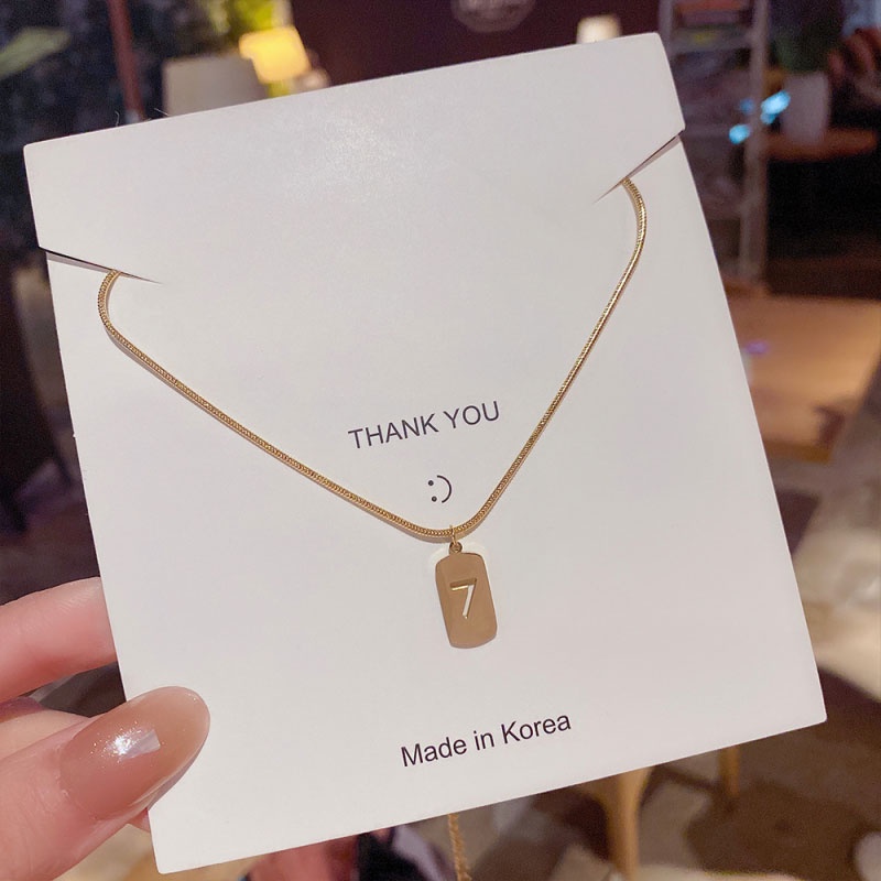 XiaoboACC Vòng Cổ Bằng Thép Titan Mặt Hình Số 7 Thời Trang Hàn Quốc 40cm + 6cm