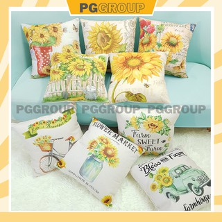 Vỏ gối vuông tựa lưng trang trí sofa 45x45cm HOA HƯỚNG DƯƠNG