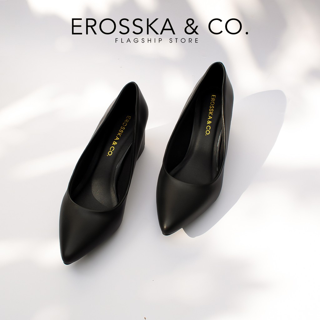 [Mã WABRTL3 -10% đơn 250K]Giày cao gót Erosska mũi nhọn kiểu dáng cơ bản cao 5cm màu đen _ EP011