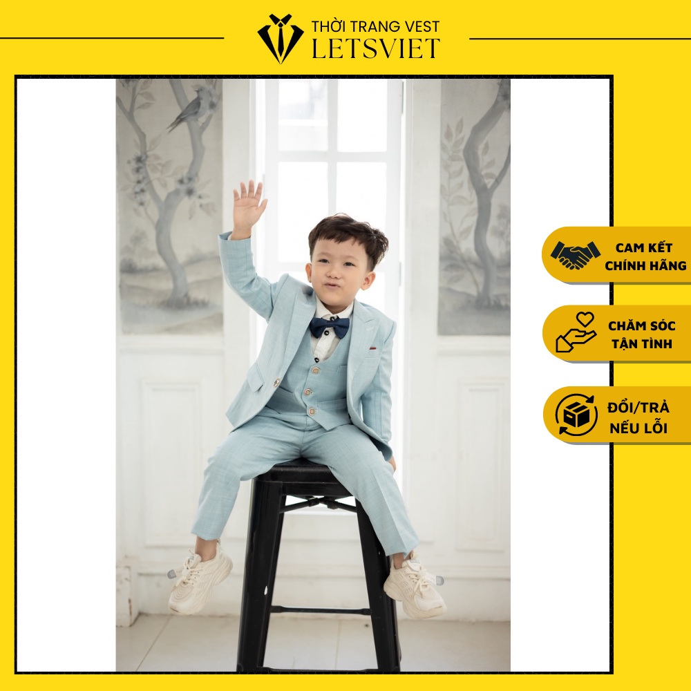 Bộ Vest Bé Trai Mầu Xanh Sáng Phong Cách Hàn Quốc Chất Liệu Cao Cấp, An Toàn Làn Da Bé Thời Trang Trẻ Em LETSVIET