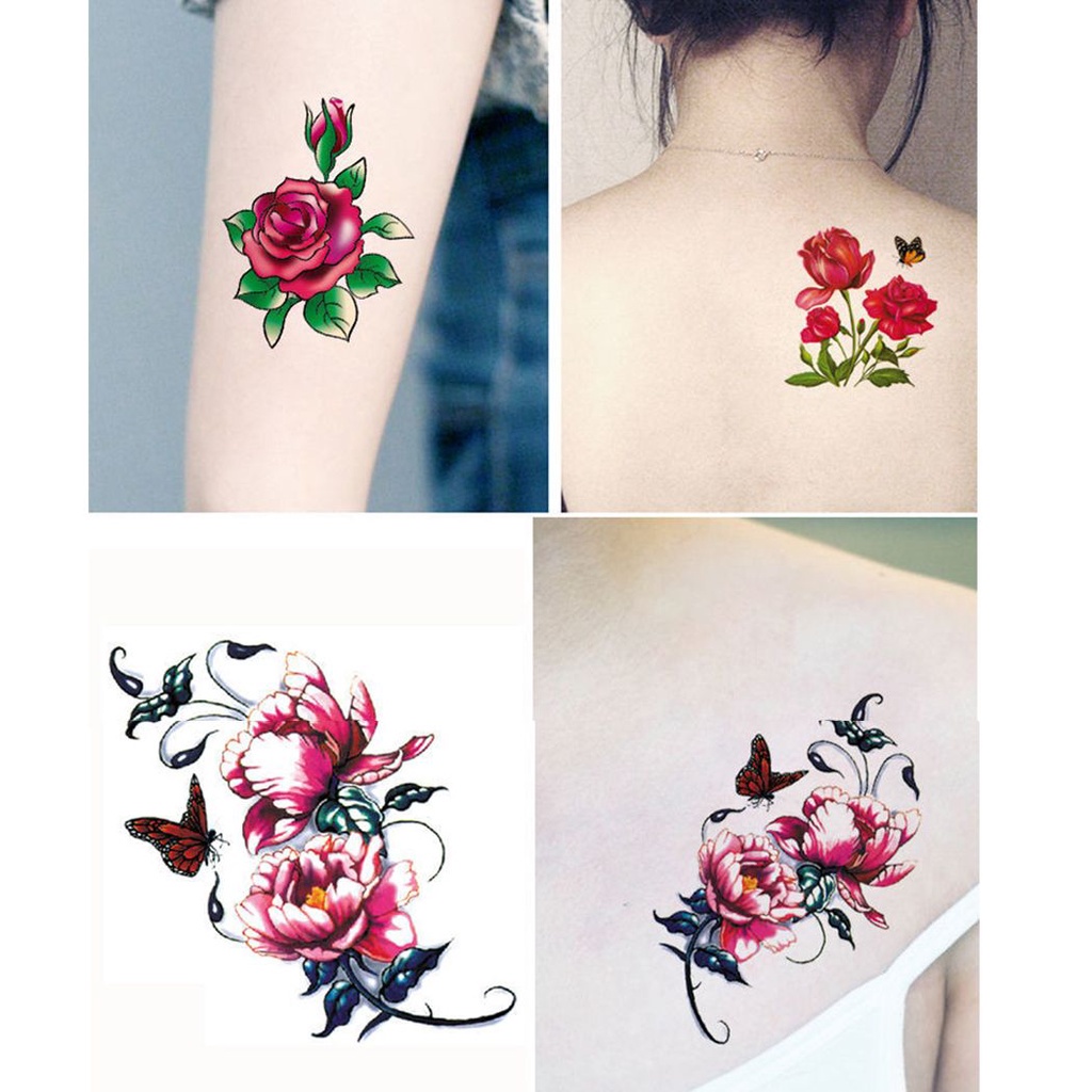 Bộ 100 miếng dán xăm tạm thời hình hoa bướm chống thấm nước nhiều màu sắc